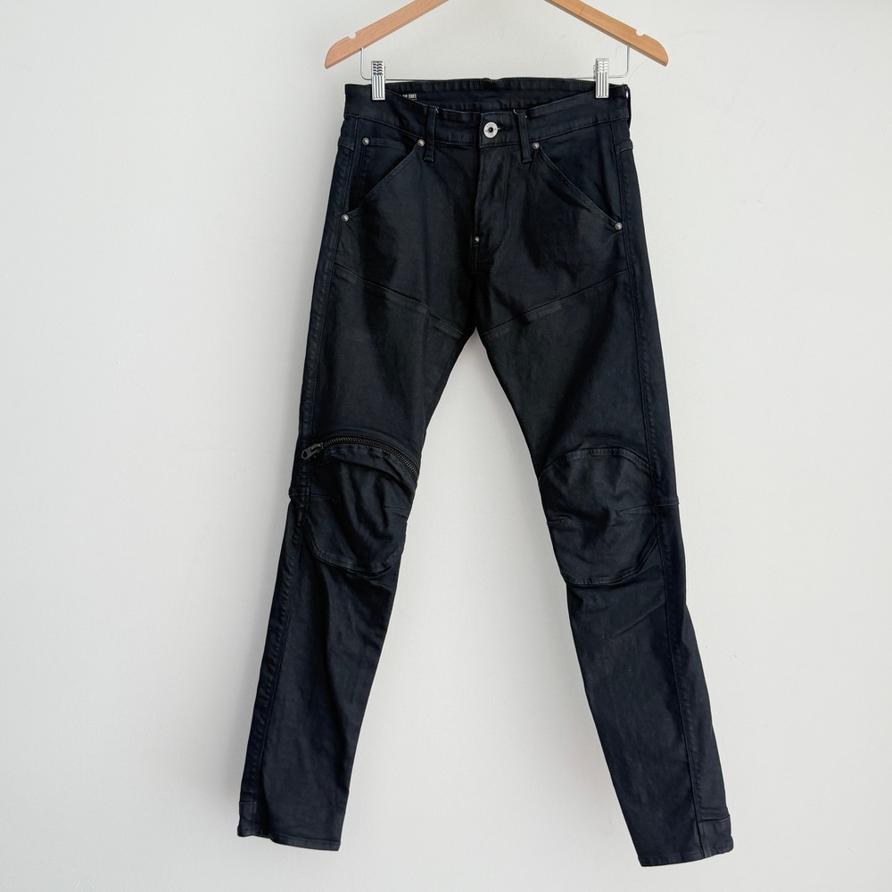 G Star RAW Jeans Mens 30x32 Black Waxed Denim 5620 3D Zip Knee Super Slim
